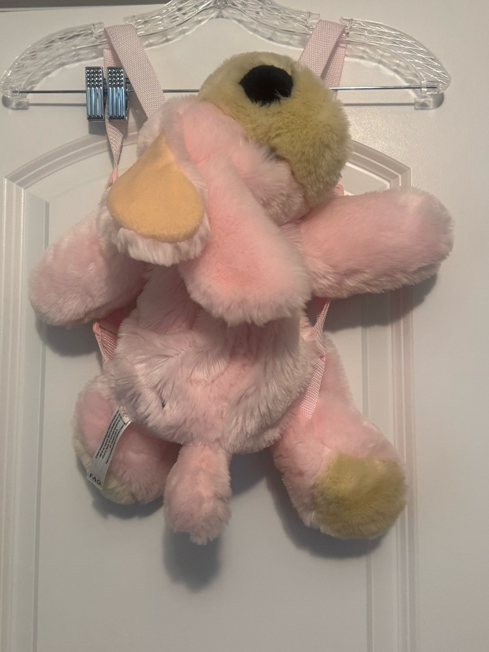 FAO Schwarz Soft Pink Plush Bird Toy with Yellow Accents